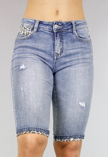 MANCO Skinny Jeans Bermuda met Luipaard Print