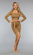 Camel Longsleeve Two Piece met Rok