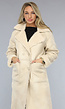 Lange Beige Trenchcoat met Teddy Voering en Knopen