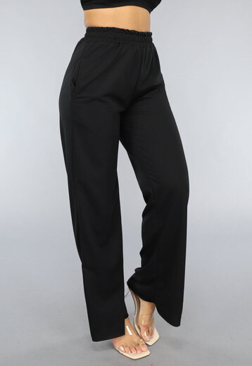 NEW0111 Zwarte Wide Leg Joggingbroek met Elastische Taille