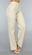 Beige Lederlook Stretch Broek met Rechte Pijpen