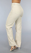 Beige Lederlook Stretch Broek met Rechte Pijpen