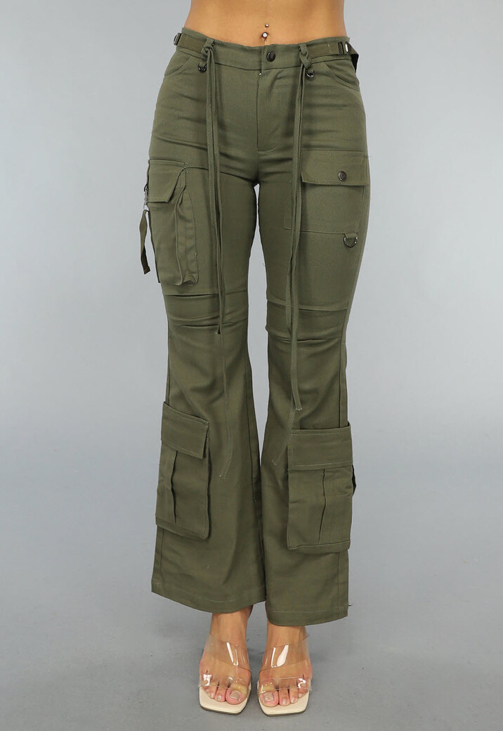 Legergroene Flared Cargo Jeans met Zakken