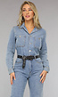 Blauwe Longsleeve Denim Jumpsuit met Wide Leg