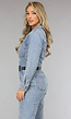 Blauwe Longsleeve Denim Jumpsuit met Wide Leg