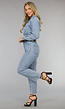 Blauwe Longsleeve Denim Jumpsuit met Wide Leg