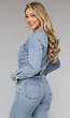 Blauwe Longsleeve Denim Jumpsuit met Wide Leg