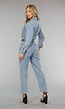 Blauwe Longsleeve Denim Jumpsuit met Wide Leg