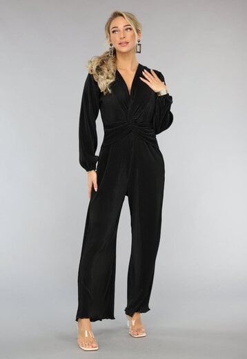 OP=OP! Zwarte Wide Leg Plissé Jumpsuit