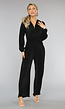 Zwarte Wide Leg Plissé Jumpsuit met Twist Detail