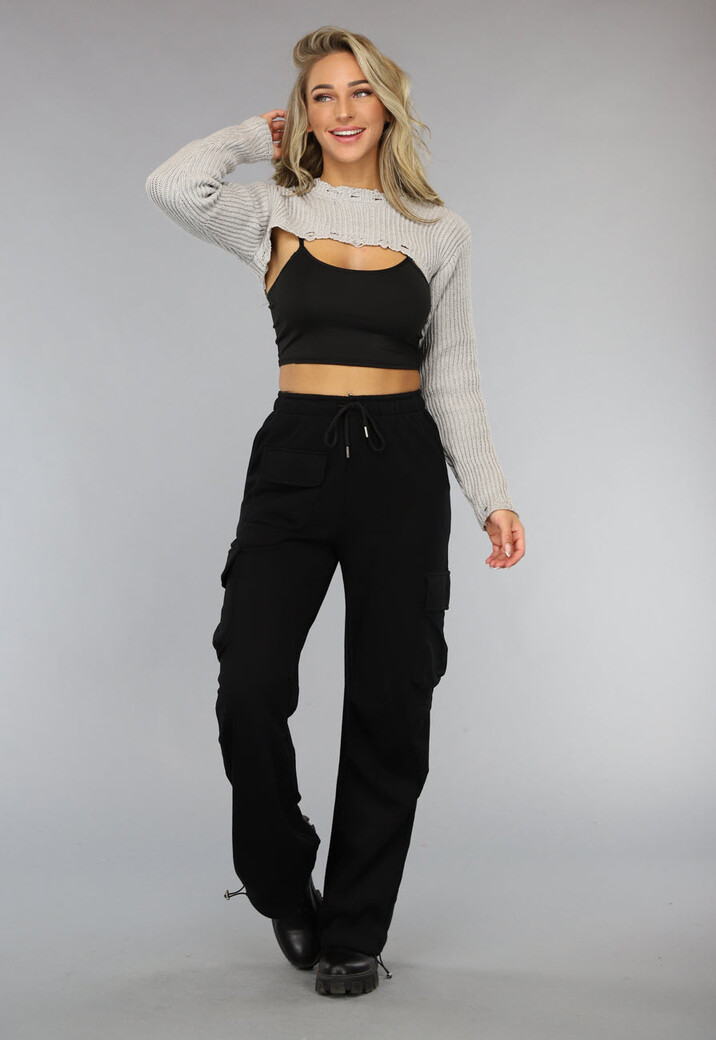 Grijs Gehaakt Bolero Truitje met Gescheurde Look