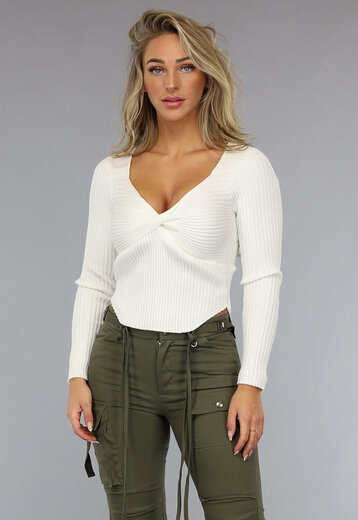 Longsleeve Rib Top in Gebroken Wit