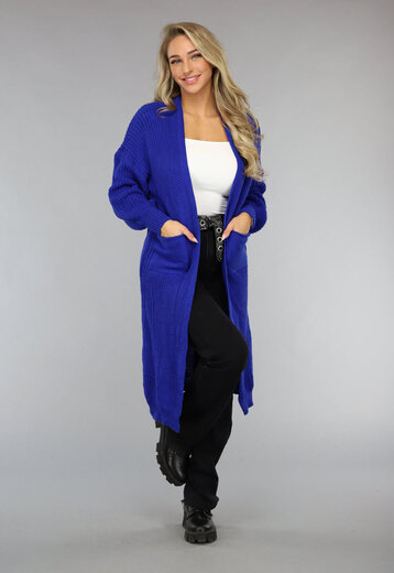 OP=OP! Lang Gebreid Vest in Kobalt Blauw