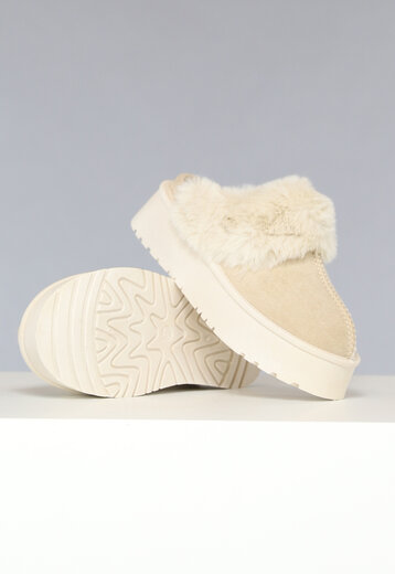 OP=OP! Beige Plateau Pantoffels met Imitatiebont