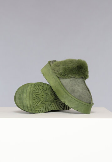 Groene Plateau Pantoffels met Imitatiebont