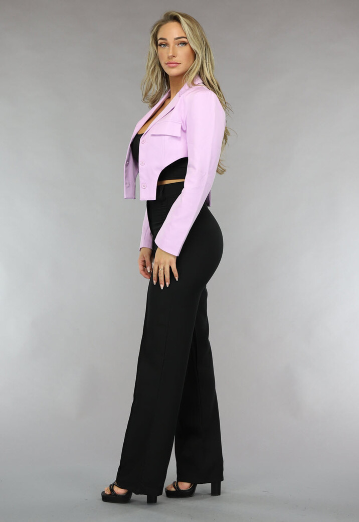 Korte Asymmetrische Lila Blazer met Schoudervulling