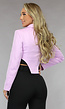 Korte Asymmetrische Lila Blazer met Schoudervulling