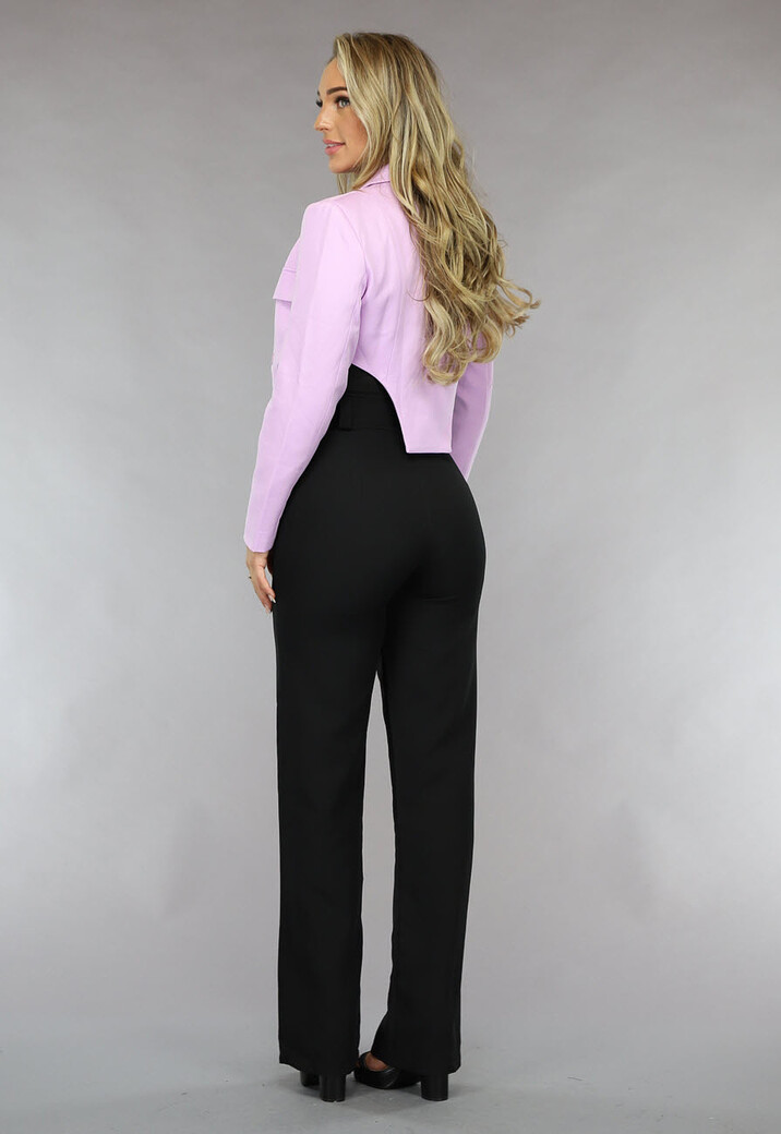 Korte Asymmetrische Lila Blazer met Schoudervulling