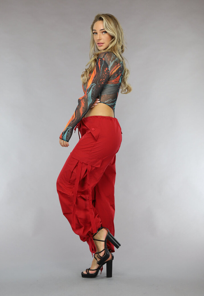 Rode Wijde Parachute Broek met Zakken