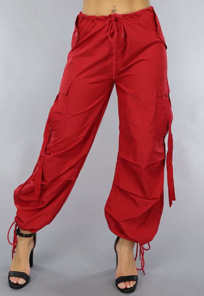 Rode Wijde Parachute Broek met Zakken