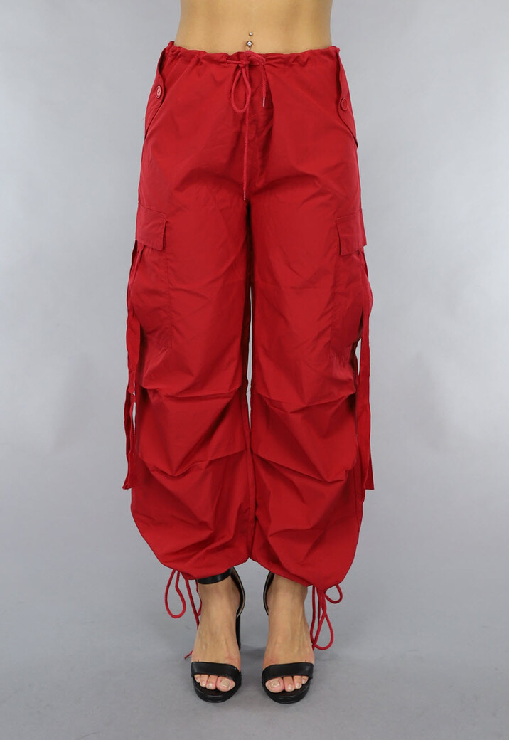 Rode Wijde Parachute Broek met Zakken