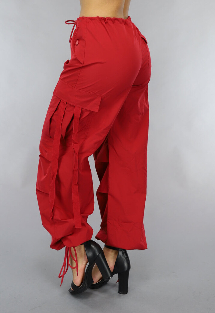 Rode Wijde Parachute Broek met Zakken