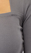 Grijze Rib Top met Lange Mouwen en Rits