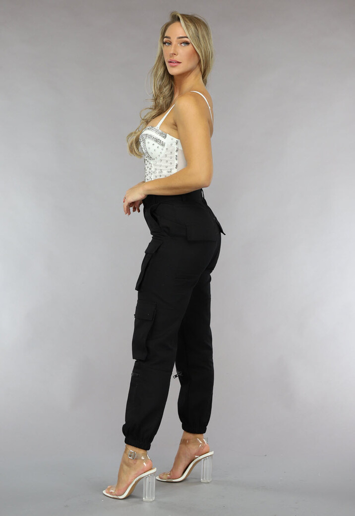 Witte Voorgevormde Glitter Top met Korset Look