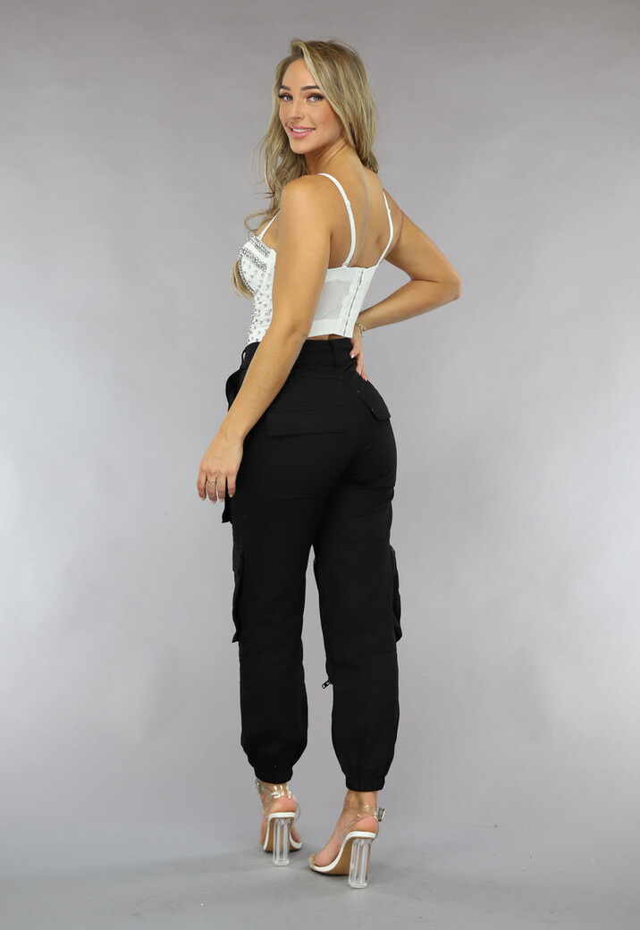 Witte Voorgevormde Glitter Top met Korset Look