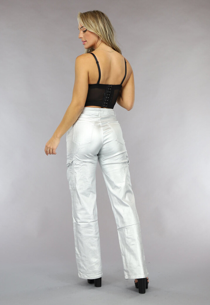 Zwarte Voorgevormde Glitter Top met Korset Look