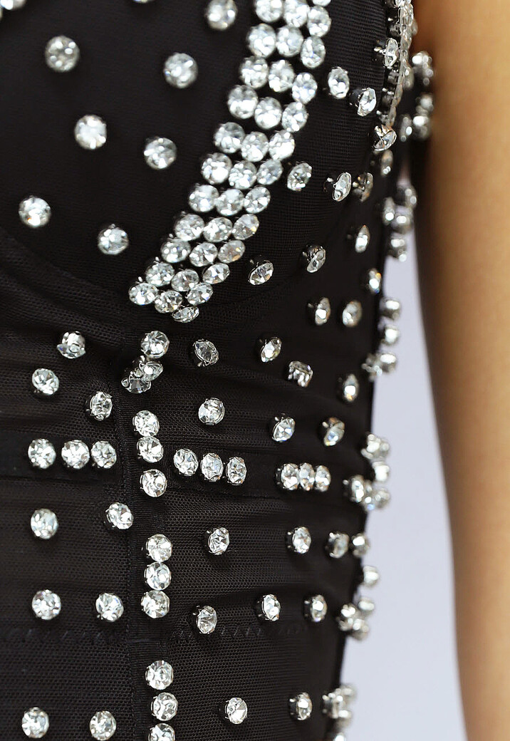 Zwarte Voorgevormde Glitter Top met Korset Look