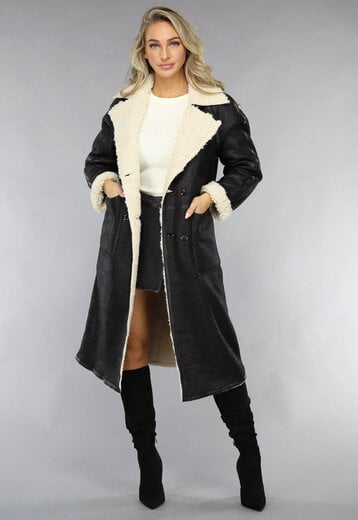 OP=OP! Zwarte Lammy Coat met Teddy Voering