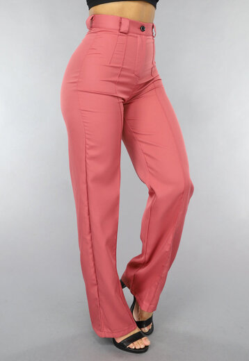 SALE50 Rechte Pantalon met Biesje in Oudroze