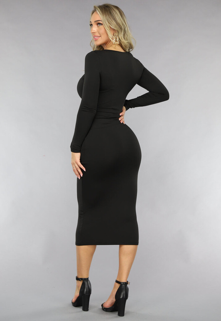 Basic Zwarte Longsleeve Bodycon Jurk
