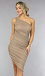 Geplooide Asymmetrische One Shoulder Taupe Bodycon Jurk