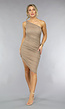 Geplooide Asymmetrische One Shoulder Taupe Bodycon Jurk