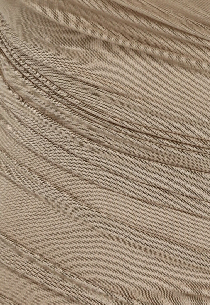 Geplooide Asymmetrische One Shoulder Taupe Bodycon Jurk