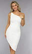 Gedrapeerde Asymmetrische Witte Jurk met One Shoulder