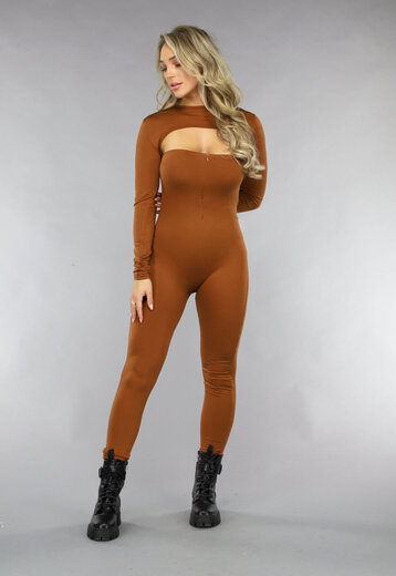 OP=OP! Zachte Roestbruine Stretch Jumpsuit