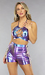 Paarse Holografische Halter Top met Gevlochten Detail