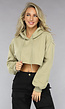 Khaki Cropped Hoodie met Pofmouwen