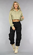 Khaki Cropped Hoodie met Pofmouwen