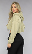 Khaki Cropped Hoodie met Pofmouwen