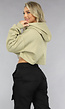 Khaki Cropped Hoodie met Pofmouwen