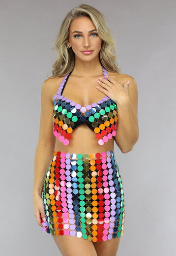 OP=OP.14.AV Regenboog Bodychain Rok en Top