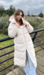 Beige Gewatteerde Lange Oversized Winterjas