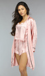 Roze Satijnen 3-Piece Pyjama met Kimono