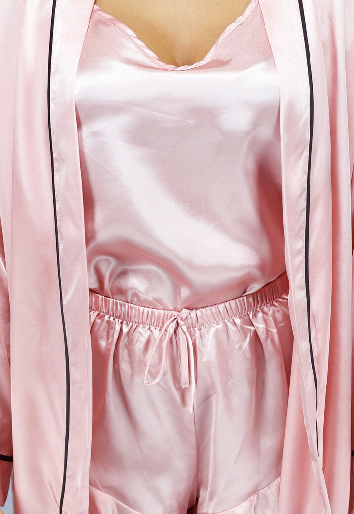 Roze Satijnen 3-Piece Pyjama met Kimono