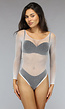 Witte Fishnet Off Shoulder Bodysuit met Glitter Steentjes