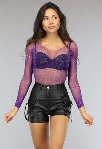 Paarse Bodysuit met Strass Steentjes